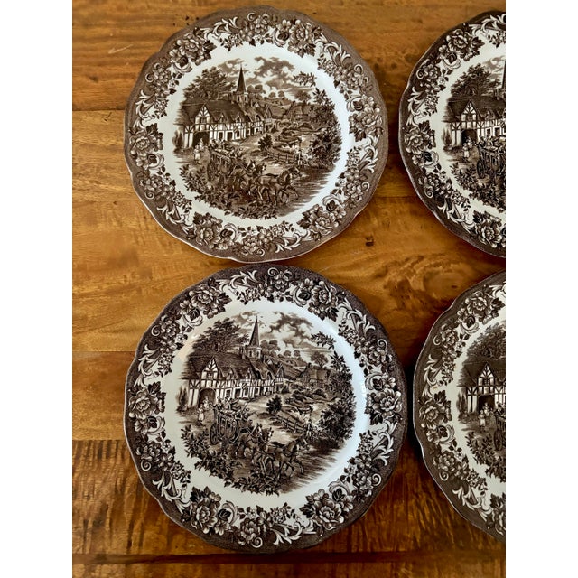 Early 20th Century Antique J & G Meakin Dinner Plates "Stratford Stage" - Set of 4 For Sale - Image 5 of 9