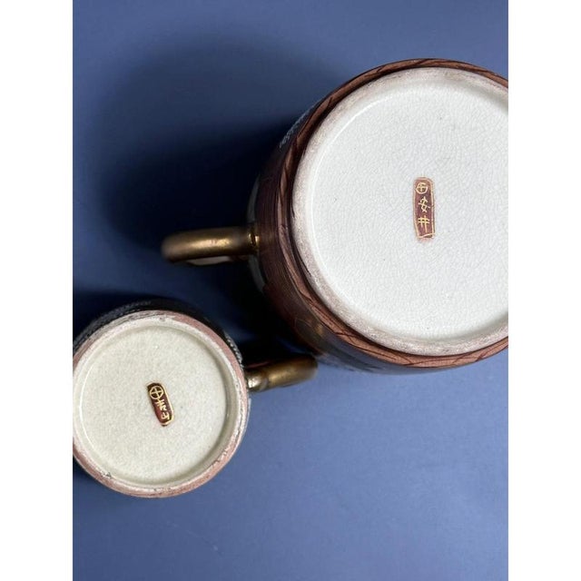 Japanese Meiji Hand-Painted Shimazu Satsuma Coffee Service with Moriage Kannon Immortals and Dragons, 19th Century, Set of 15 For Sale - Image 10 of 11