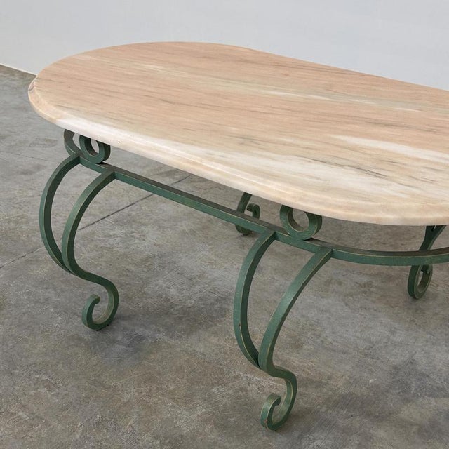 Metal Vintage Pink Marble and Green Wrought Iron Coffee Table, 1970s For Sale - Image 7 of 12