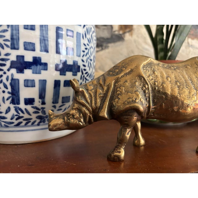 1980s Late 20th Century Sculptural Brass Rhino Figurine For Sale - Image 5 of 10