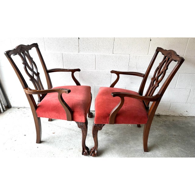 1980s Kindle Pair of Mahogany Chippendale Chairs For Sale - Image 5 of 9