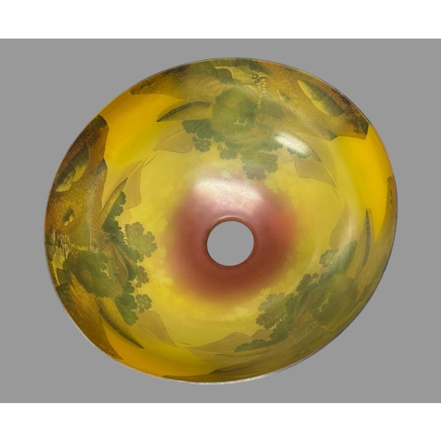 Metal Antique Reverse Painted Glass Table Lamp Scenic Landscape Shade For Sale - Image 7 of 12