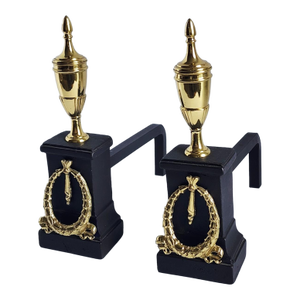 French Louis XVI Style Brass & Wrought Iron Andirons-a Pair