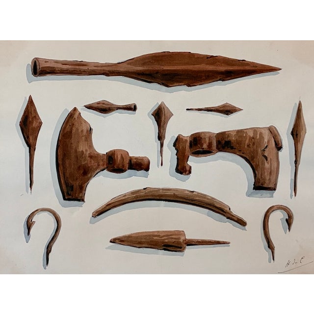 Antique Watercolor Bronze Age Tools From the Dmitry Samokvasov Collection in Moscow c.1910 This is a rare master plate,...