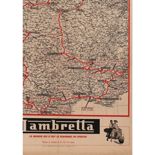 Illustration 1956 Tour De France Map, Unis Sport, Lambrella (Linen Backed) For Sale - Image 3 of 4