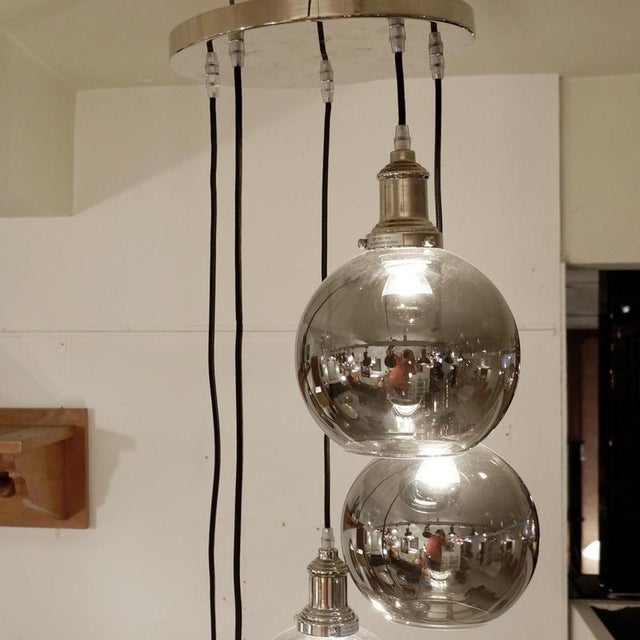 Metal Modern Sculptural Hanging Lamp in Glass and Metal For Sale - Image 7 of 12