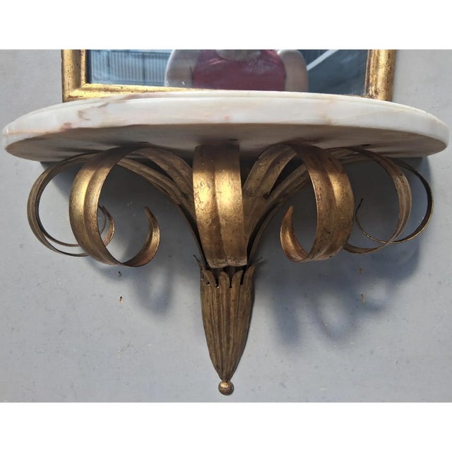 1940's Hollywood Regency Gilt Tole/ Marble/ Giltwood Mirror & Console Set For Sale - Image 4 of 11