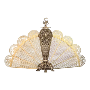 Large 19th Century French Louis XVI Style Gilded Bronze Fan-Shaped Fireplace Screen