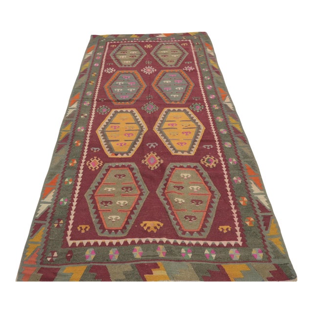 1970s Tribal Red Gray Kilim For Sale