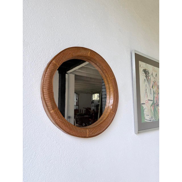 Brown Round Wicker Mirror, 1960s For Sale - Image 8 of 18