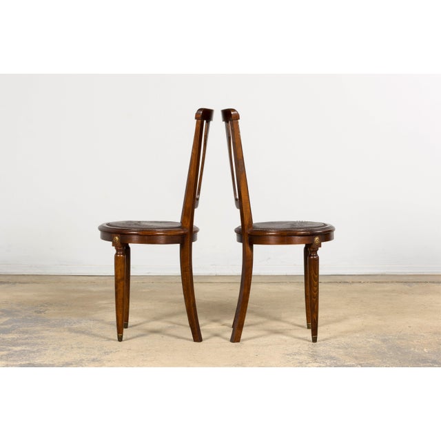 1930s French Art Deco Walnut Dining Chairs With Leather Seats, Set of 8 For Sale - Image 13 of 18