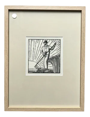 Harvest Series: Reaper, Woodcut, 1920s-1930s, Framed