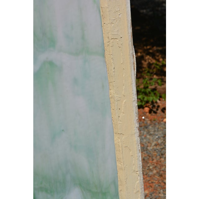 Vintage Large Green Blue & White Slag Glass 6 Pane Window Panel From Va Church For Sale - Image 4 of 18