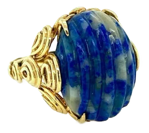 Marble Lapis Cabochon 14k Yellow Gold Ring