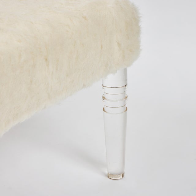 Off-white Custom Bench Newly Upholstered in a Wool / Alpaca Fabric, Italy With Lucite Legs For Sale - Image 8 of 9