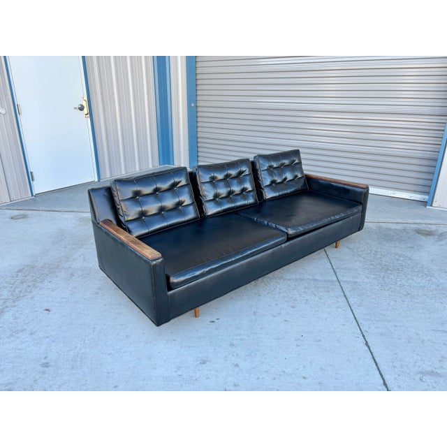 Mid Century Walnut & Vinyl Sofa For Sale In Los Angeles - Image 6 of 12