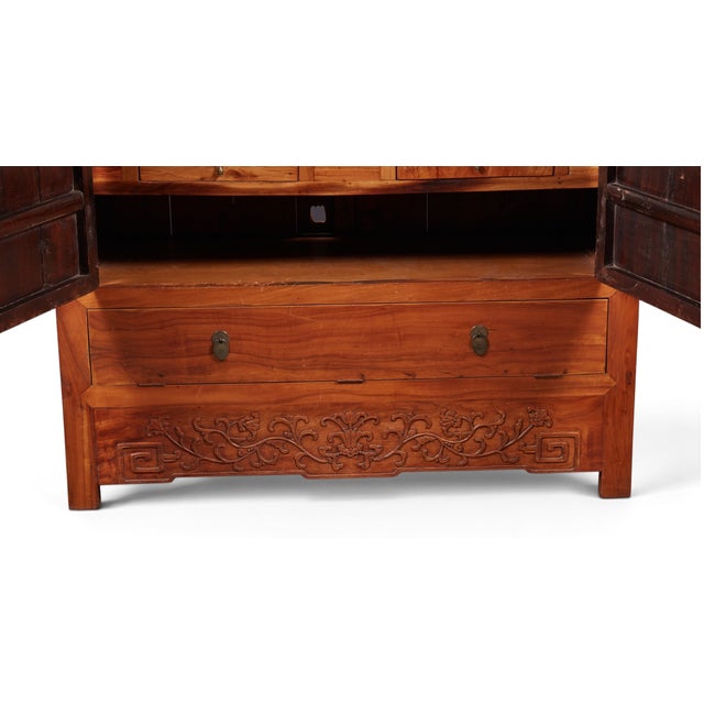 Large Qing Dynasty Oak Wood Compound Cabinet With Brass Medallions For Sale - Image 4 of 8