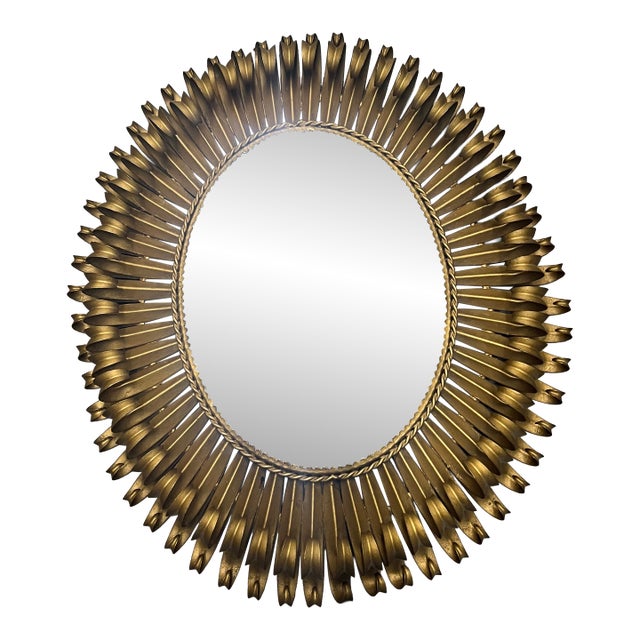 Italian Mid Century Gilt Wrought Iron Mirror For Sale