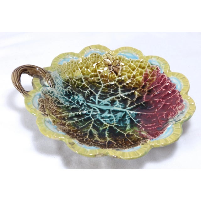 Antique American Victorian Majolica Leaf Motif Serving Dish For Sale - Image 13 of 13