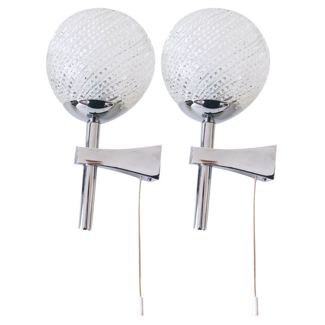 Mid-Century Modern Textured Glass Wall Lamps, 1970s, Set of 2 For Sale