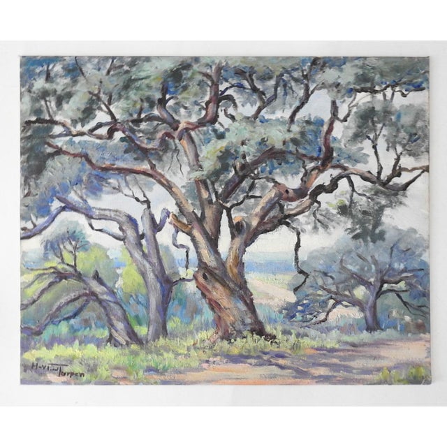 Rustic Mid 20th Century Impressionist Oak Tree Landscape Painting For Sale - Image 3 of 4