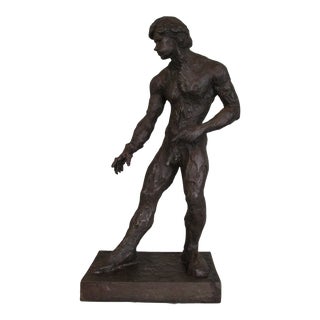1970s Bronze Sculpture of Standing Nude Male Figure by James Maher For Sale