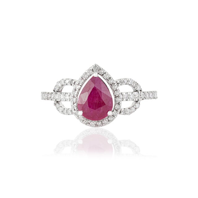 Natural 1.4ct Ruby & Diamond Halo Cocktail Ring Size 7 in 14k White Gold For Sale - Image 4 of 16