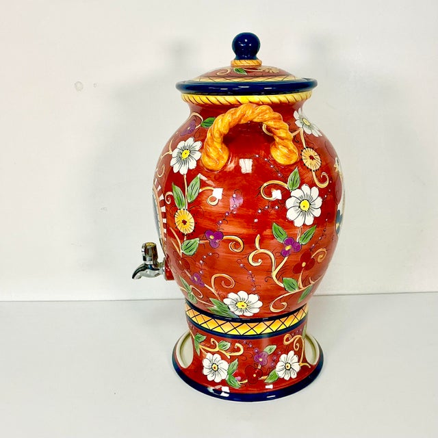 Persimmon 1980s Vintage Mediterranean Italian Style Boho Chic Ceramic Beverage Dispenser & Heating Base - 3 Piece Set. For Sale - Image 8 of 12