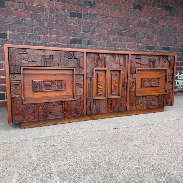 Mid-Century Modern Brutalist Wood Sculpture Cabinet by Lane. Usa