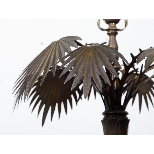 Pair of French 1920s Bronze Palm Tree Table Lamps on Octagonal Bases, USA Wired For Sale - Image 10 of 11