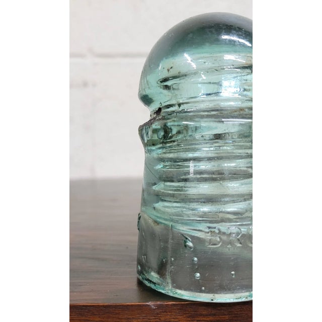 Vintage Light Teal Aqua Brookfield New York Glass Insulator For Sale - Image 10 of 10