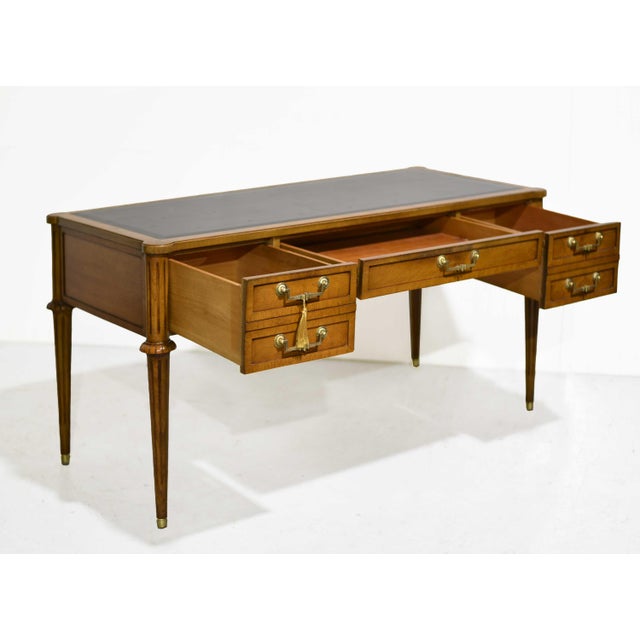 Mid 20th Century 1970s Louis Style Black Leather Top Writing Desk or Vanity For Sale - Image 5 of 14