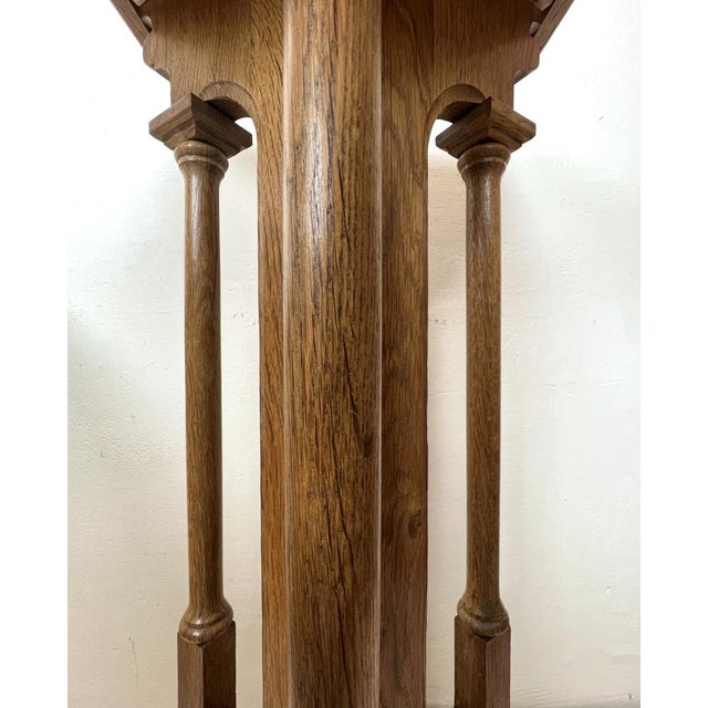 Arts & Crafts Gothic Revival Pedestal in Oak, 1920s For Sale - Image 14 of 18