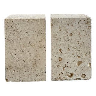 Vintage Coastal Coquina Block Dining Table Pedestal - Set of 2 For Sale