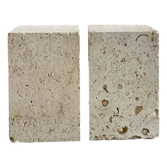 Vintage Coastal Coquina Block Dining Table Pedestal - Set of 2 For Sale