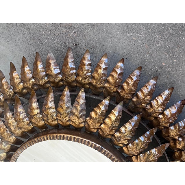 Mid 20th Century Round Spanish Gilt Metal Sunburst Mirror For Sale - Image 11 of 16