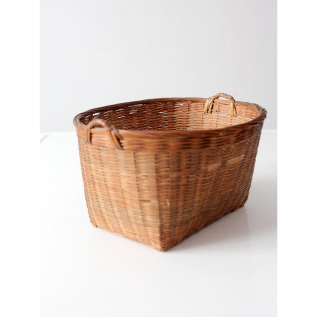 Vintage Woven Rattan Basket With Handles For Sale - Image 9 of 13
