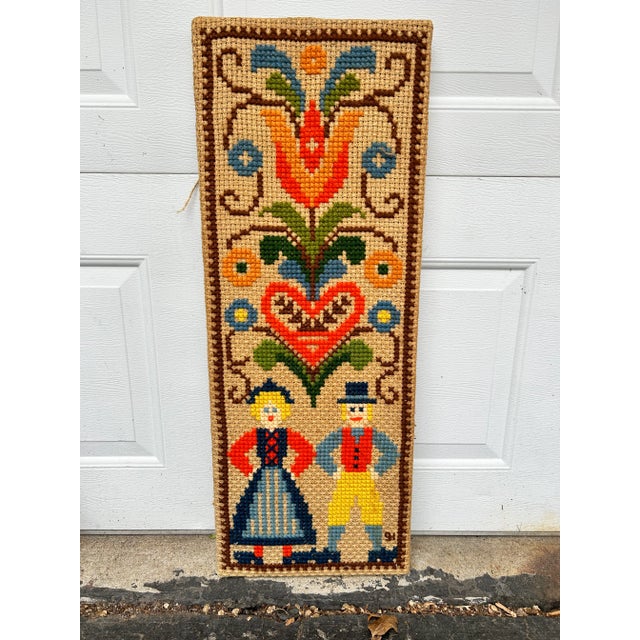 Textile Mid 20th Century Scandinavian Folk Art Crewel Cross Stitch on Burlap For Sale - Image 7 of 7