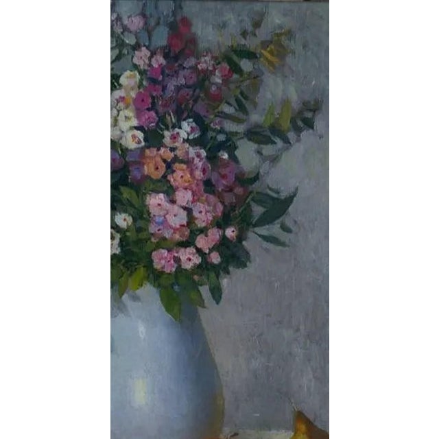 Realism Vintage Still Life Oil Painting, Flowers and Fruit, 1960s Soviet Art 100-50 For Sale - Image 3 of 6