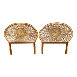 Boho Chic Rattan Woven Starburst Twin Headboards - a Pair For Sale