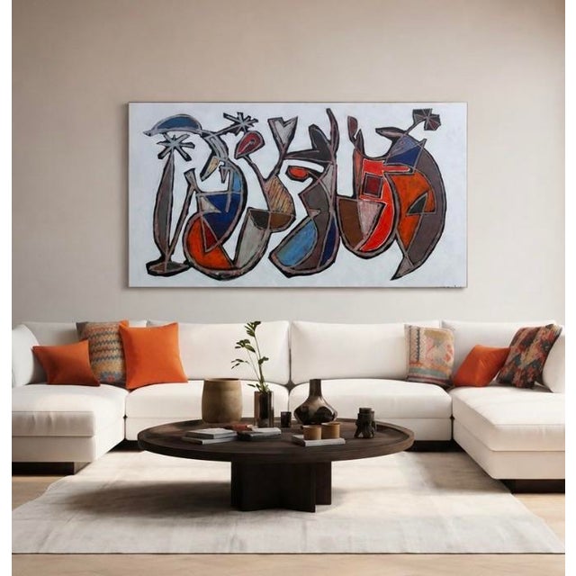Impressive mid-century style abstract painting by California artist Kenneth Joaquin (American b. 1948). A acrylic on...