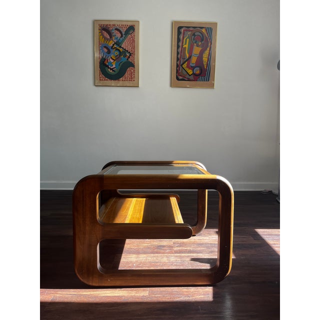 Mid-Century Modern 1970s Postmodern Walnut Waterfall Coffee Table Attributed to Lou Hodges for Mersman For Sale - Image 3 of 10