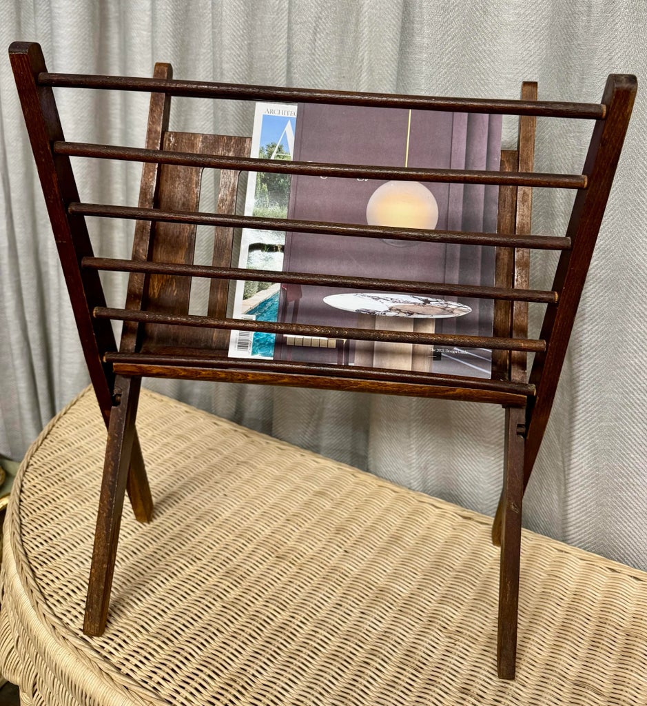 Midcentury Wood Folding Magazine Rack | Chairish