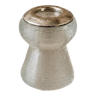 Antique 1906 London Sterling Silver & Ribbed Glass Match Striker, Edwardian English Hallmarked Table Lighter, Collectible Tobacciana For Sale