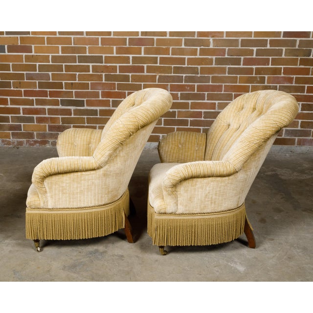 Pair of French 1920s Fauteuils Crapaud with Cream Upholstery, on Casters For Sale In Atlanta - Image 6 of 12