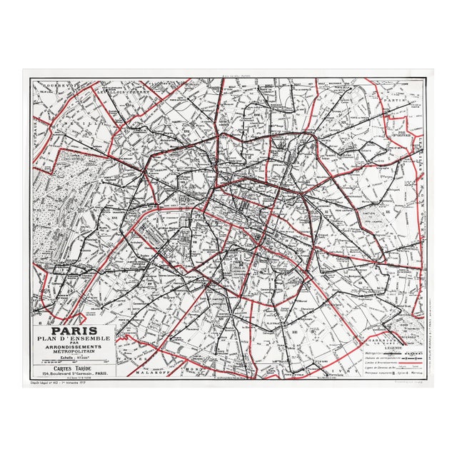 1959 Original Cartes Tarides Map of Paris, Paris City Plan For Sale