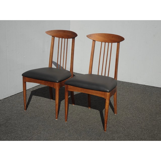 Wood Pair Mid Century Danish Modern Walnut Slat Back Chairs W Black Seats For Sale - Image 7 of 9