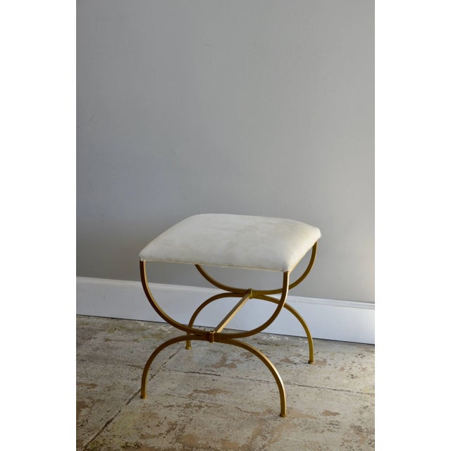 DESIGN FRERES Design Frères Contemporary "Strapontin" Gilt Metal and White Hide Stool For Sale - Image 4 of 4