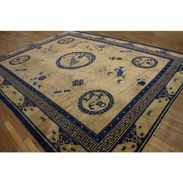 1900 - 1909 Astonishing Beige Background Color With Detail Motif Repertoire of Chinese Antique Peking Rug For Sale - Image 5 of 12