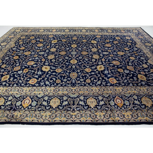 Textile Vintage Handmade Wool Rug in Navy Blue With Allover Motif 10 X 13 For Sale - Image 7 of 11